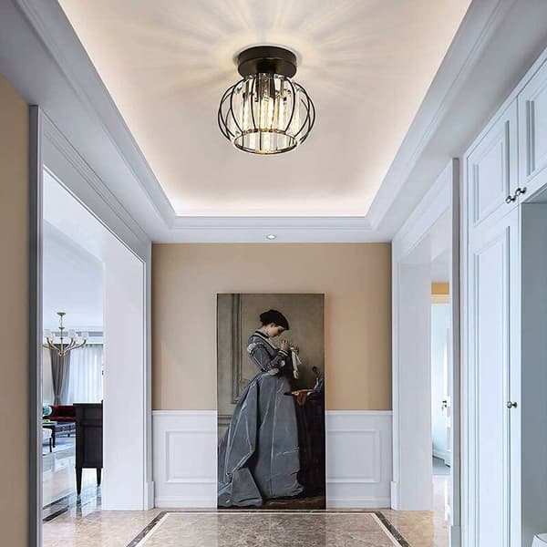 Moderne krystal loftslampe E27 LED loftslampe Mini krystallysekrone til køkken spisestue soveværelse gang entré (sort)