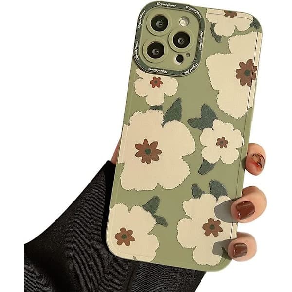 Søtt blomstret mykt iPhone-deksel (grønt, iPhone 11)