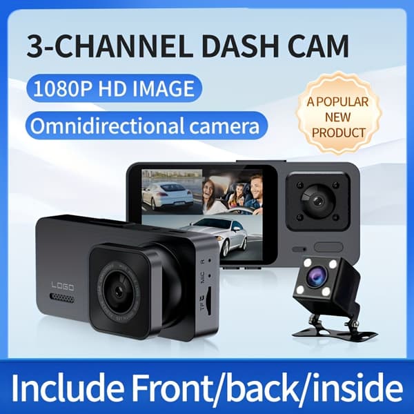 1080P Dashcam med tydelig nattesyn, loop-video, opptak i flere vinkler, 2\" IPS-skjerm