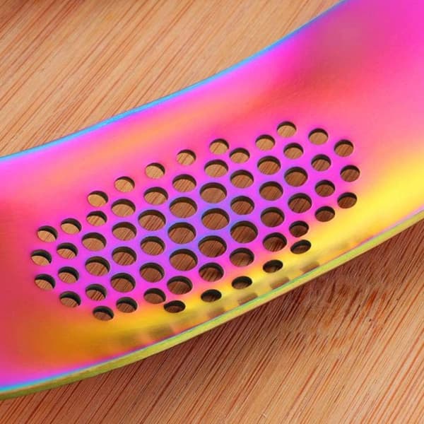 Rainbow Stainless Steel Garlic Press, Metallic Garlic Crusher, Garlic Press with Bottle Opener