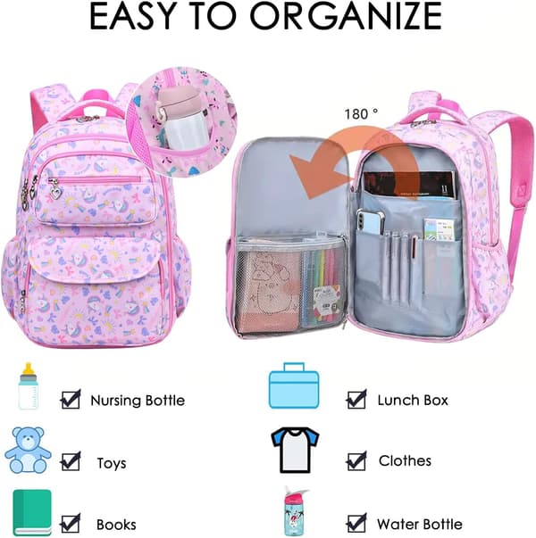 Backpack for Boys and Girls Ages 7-12, School Bag, Waterproof Kids Backpack, Multi-Compartment Backpack Pink Rosa