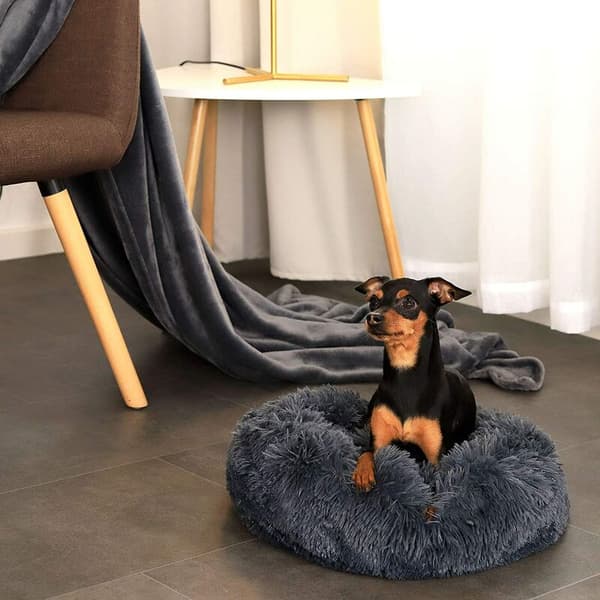 Katt- och hundsäng Kudde Lång plysch cirkulär (mörkgrå) 40 cm diameter