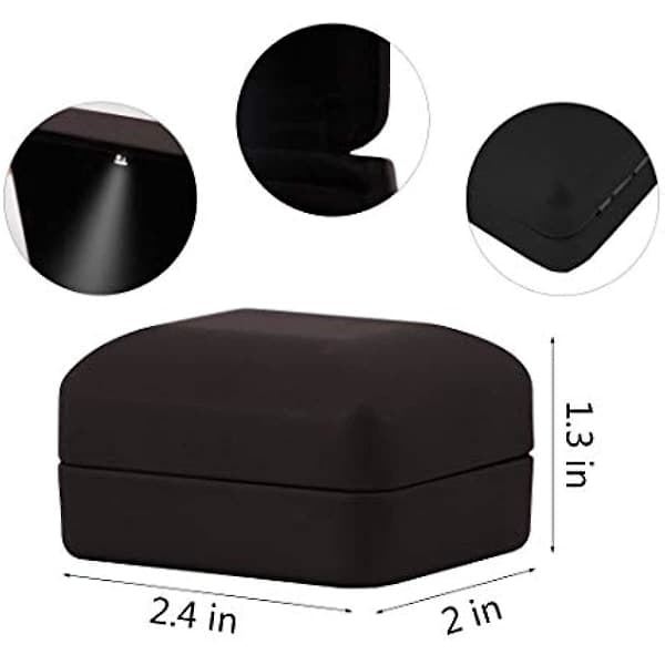 Engagement Ring LED Light Ring Box Jewelry Case Black Square