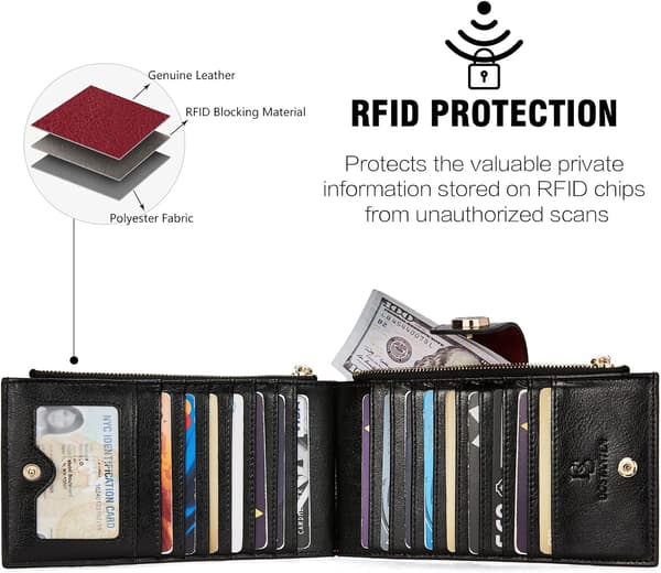 Leather Wallets for Women RFID Blocking Slim Bifold Wallet Card Holder with Zipper Pocket Red Red