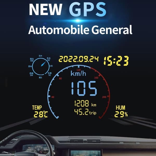 Digitaalinen GPS-nopeusmittari kompassilla, lämpötila- ja kosteusnäytöllä, 5-24V DC-virtalähde, ABS+PC