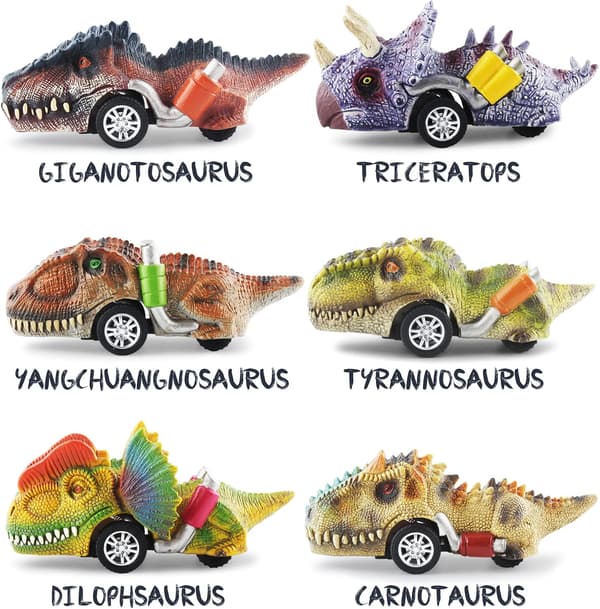 Dinosaurlegetøj til børn 3-5 år, træk tilbage dinosaurbiler til 3 4 5 6 7 år gamle drenge piger Dino legetøjsgaver til småbørn A A