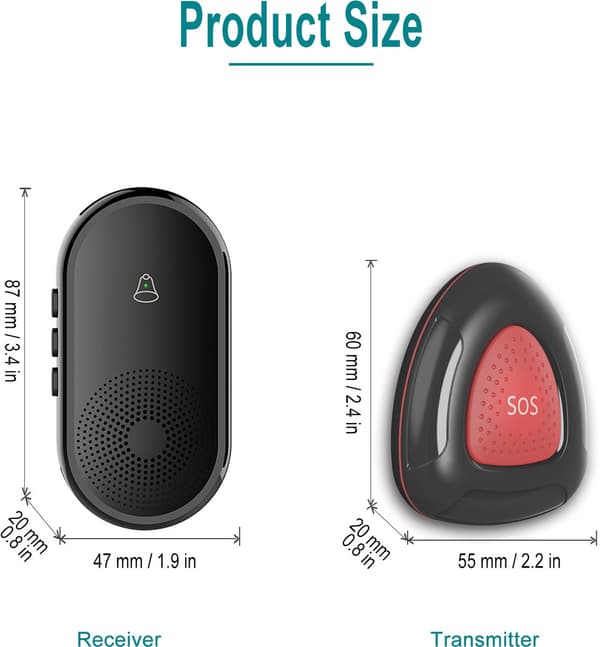 Alarm button for the elderly - Wireless doorbell - Emergency call button for seniors - Waterproof emergency call button for home - white