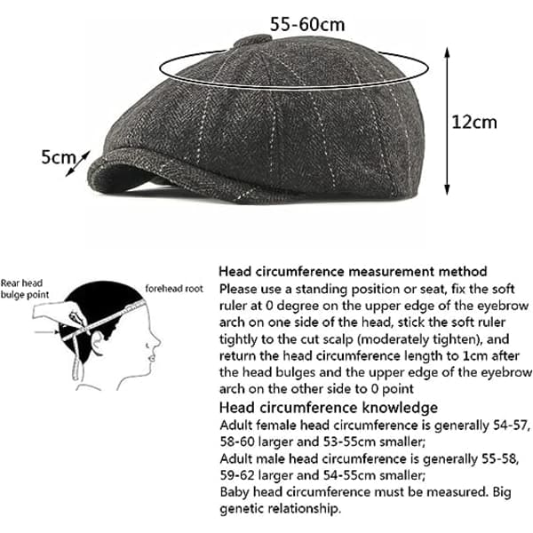 Adjustable Herringbone Pattern Cap, Baker Boy Flat Caps, Fabric Protective Cap for Men