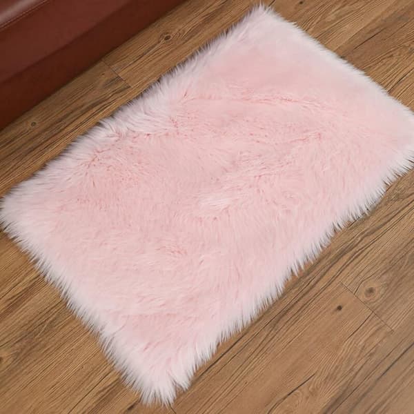 Fuskefårskinnsmatte, imitasjonsfleece-teppe, mykt, langhåret, dekorativt sofapute-teppe (lys rosa, 60x90cm)