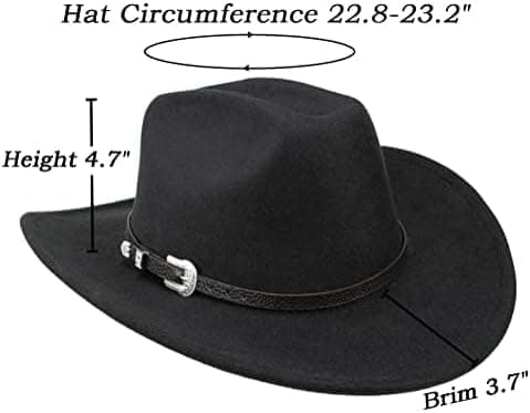 Western Cowboy Hat til Mænd Kvinder Klassisk Oprullet Fedora Hat med Spænde (Størrelse: Medium)