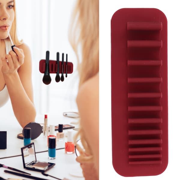 Blød silikone vægmonteret makeupbørste Tandbørsteholder Stativ Organizer Rack (mørkerød)