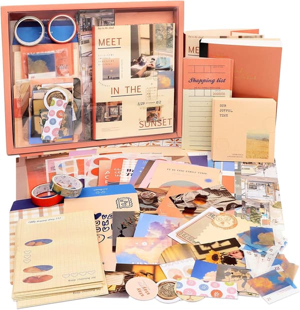 348-delers Scrapbooking-tilbehørssett, Oransje Estetisk Bullet Journal Scrapbook-kit med A6-rutegitter