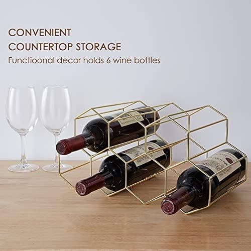 Wine Rack - 7 Bottle Holder for Wine Storage, Freestanding Wine Rack for Wine Cellar, Bar Cabinet, Wine Rack Stand for Kitchen (Gold)