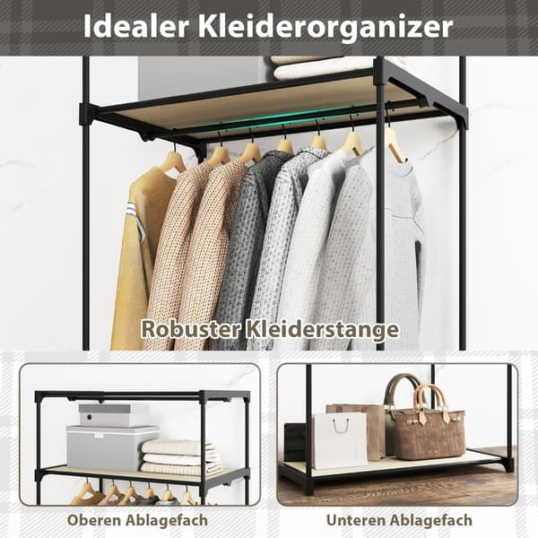 Stoffgarderobe med stang og hyller, beige, 75x50x170 cm