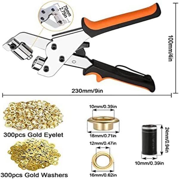 Presenningstang med maljer, maljetang med 300 maljer, diameter 10 mm [JUN]