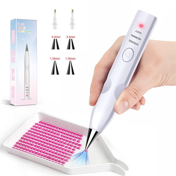 Electric Diamond Painting Pen with Vacuum Suction, Cordless Rechargeable ABS Tool with 4 Replaceable Tips for DIY Crafts, White