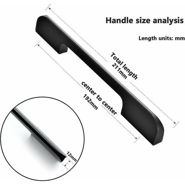 [192 mm Kitchen Cabinet Handle, Black Stainless Steel Handle, Matte Black Cabinet Handle, Matching Rail Handle