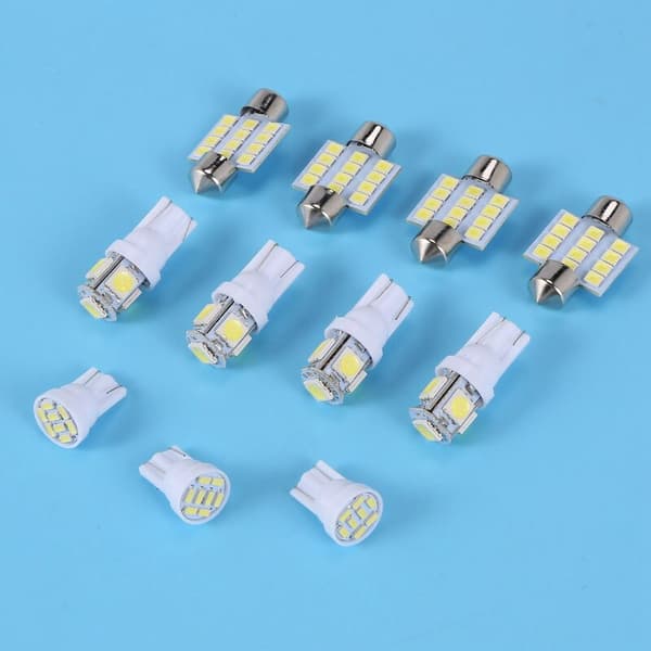 11 hvite LED-pærer for interiør, 31 mm kartleserlampe og nummerskilt