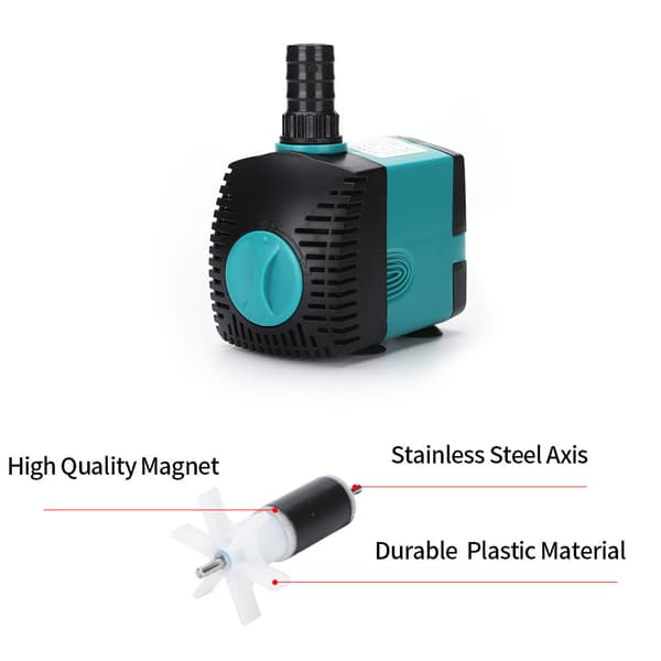 Dykbar springvandspumpe (600L/H, 10W) med 2 dyser, 1,2 meter løftehøjde