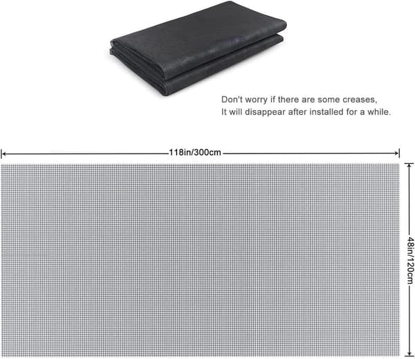 120x300 cm Mosquito Net for Windows - Tear-Resistant, Fly Screen, DIY Window Screen, Pet Screen - Black