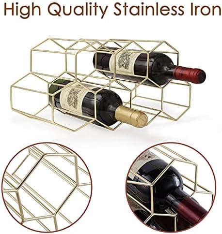 Wine Rack - 7 Bottle Holder for Wine Storage, Freestanding Wine Rack for Wine Cellar, Bar Cabinet, Wine Rack Stand for Kitchen (Gold)