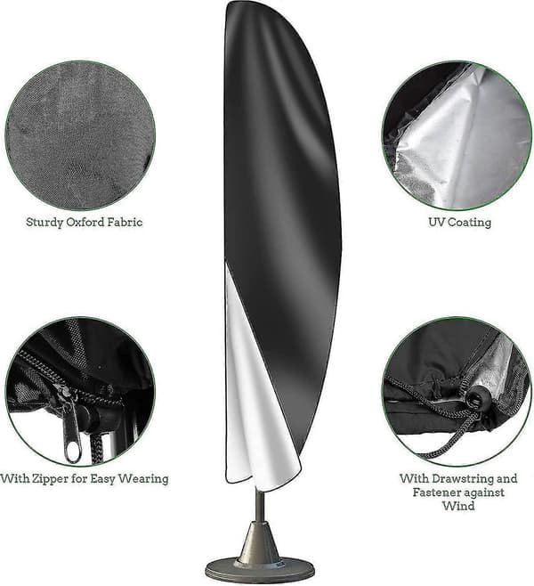 Parasol Cover 3m 4m With Zipper 1.4m Long With Telescopic Pole, 280x30/80/45cm