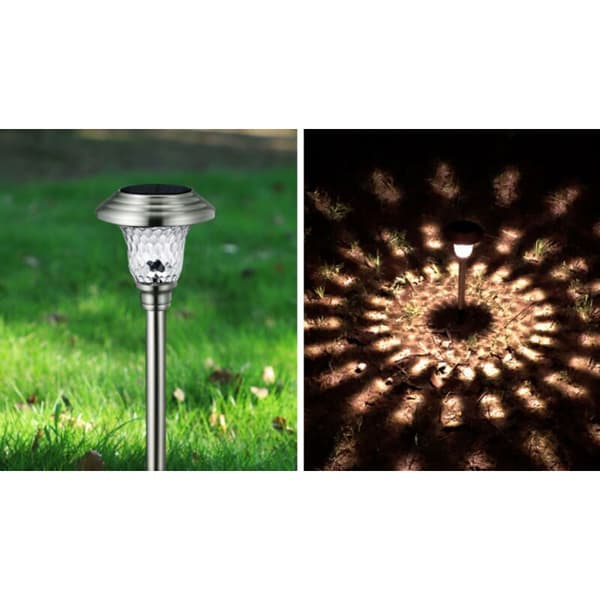 Solcellelampe til græsplæne Udendørs Solcellelampe Vandtæt Rustfrit Stål Glas LED Have Landskab Sokkellampe Stående Lampe, Sølv, Varmt Lys