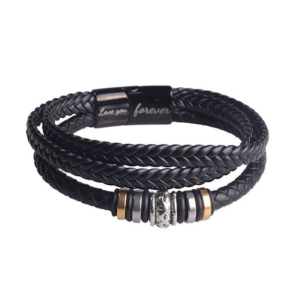 Trelags sort læderarmbånd magnetisk rustfrit stålspænde Jeg elsker dig indgraveret rustfrit stål læderarmbånd 7 7 7