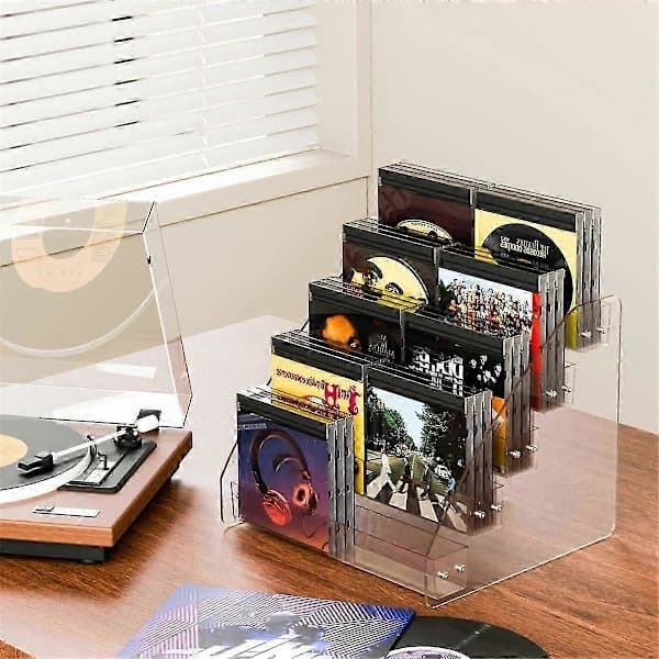 5-Tier CD Rack, Transparent CD Organizers, CD Display Stand Holds Up to 30 Standard DVD Cases for Media
