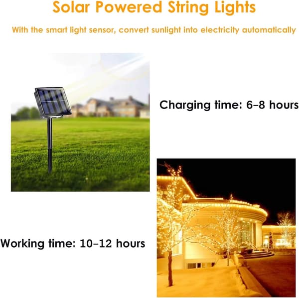 Solcellelysslynge Utendørs Camping LED-lysslynge med 8 moduser Egnet for plen- og hagedekorasjon (7 meter 50 lys)