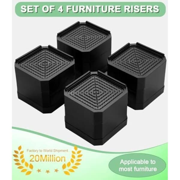 Bed Leg Risers Set of 4 Adjustable 7.5-11 cm Non-Slip Shock Absorbing for Sofa Bed Table Refrigerator Washing Machine 1800 kg