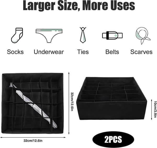 Underwear Storage Boxes - 2 pcs 24 Compartment Drawer Organizer Bra Socks Foldable Drawer Divider For Wardrobe Foldable For Underwear, Bras, Socks,_yu