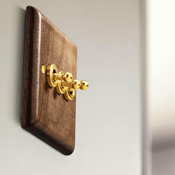 Retro American Industrial Style Light Switch, Solid Wood Brass Toggle Switch, Antique