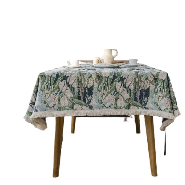 Mørkegrønn blomstret duk, bohemsk stil, 100*140cm