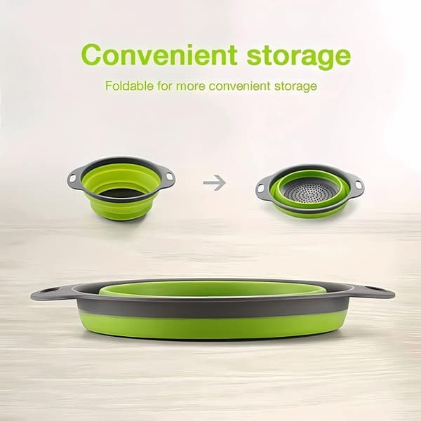 Foldable Colander Set of 2 - Collapsible Silicone Colander - 1 Large & 1 Small - BPA-Free