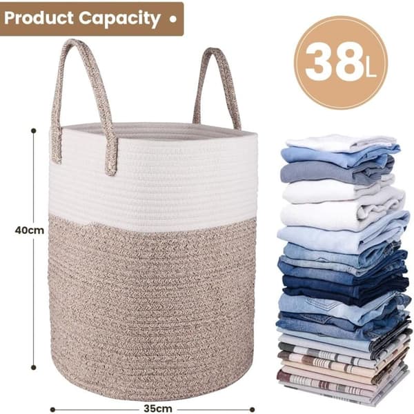 Laundry Basket - 40 x 35 cm Foldable Storage Baskets - Cotton Rope Laundry Hamper with Handles - Toy Storage Basket - for Living Room, Bathroom