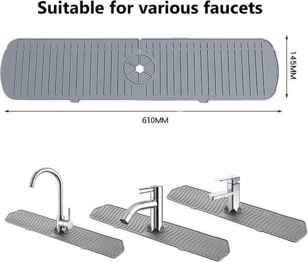 Stænkskærm til vandhane, foldbar silikone drypbakke til køkkenbordet, multifunktionel holder til opvaskemiddel og svamp (grå)
