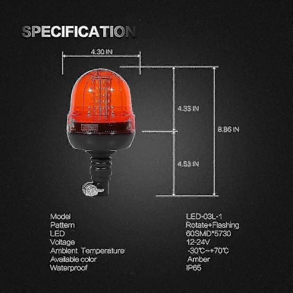 NA/Rotating Warning Light 60 LED Amber Rotating Flashing Light Road Traffic Approved Waterproof