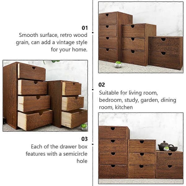 Multilayer Wooden Storage Box Desktop Sundries Sorting Drawer (Brown)