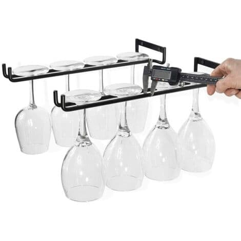 Hængende glashylde - vinglashylde med 5 skinner til 13 til 18 glas, 30 cm x 5 cm x 2 cm
