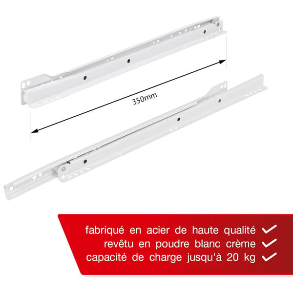350mm Drawer Slides - 2-pack (1 pair) White Full Extension Drawer Slide System - Easy to Install Drawer Slide Kit 350mm 350mm