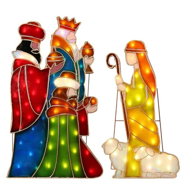 LED-belyst julkrubba med markspett, akryl Jesus-figur, dekoration för hem, utomhus, trädgård, gräsmatta - 4