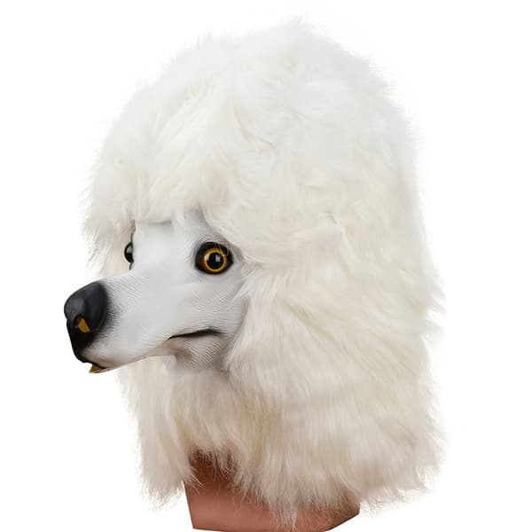 Hvit Puddel Hundefest, Halloween Maskerade Latex Dyrehode Ma