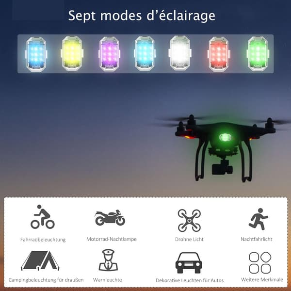 2 STK-Trådløse LED-strobefarger - USB-lading - Strobe Bil Drone Sykler Fest - Anti-kollisjon