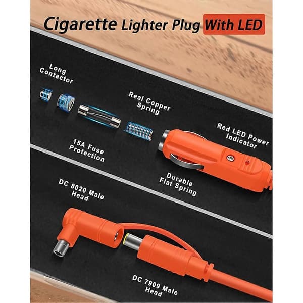 14AWG bilopladerkabel 2M til Jackery bærbar kraftstation Explorer 3000 2000 1500 med DC7909/8020-stik