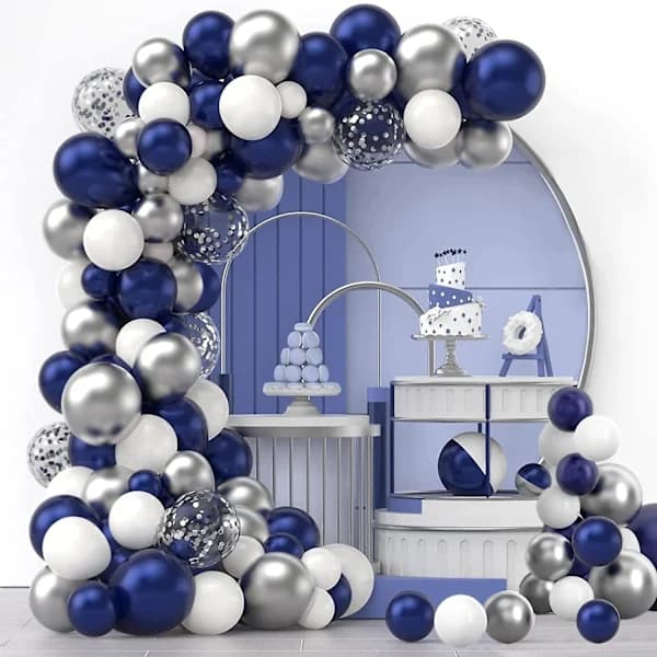 Navy Blue Balloon Arch Kit - 120 Pcs Blue Silver Balloon Garland Set