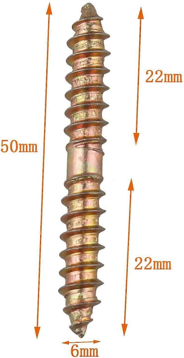 10 x Møbelmonteringsdyvel - M6 x 50 MM Dobbeltgevind - Træ til Træ