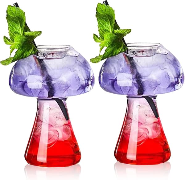 Kreative svampeformede vinglas til cocktaildrinks, sæt med 2 250 ml klare glas til fest