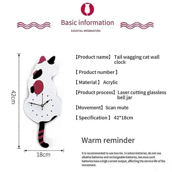 Vit Katt Pendel Veggklokke, Katteklokke