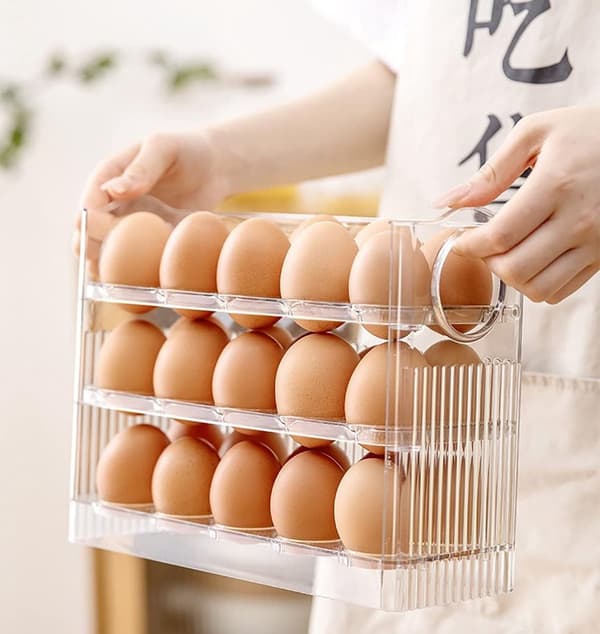 Eggkartong - Rommer 30 egg - Kjøleskap - Spesifikk eggoppbevaringsboks - Tre